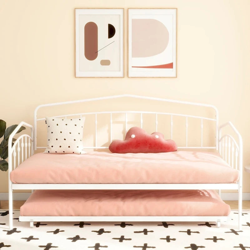Calantha – Lit de repos double moderne en métal avec lit gigogne, canapé-lit peu encombrant, par