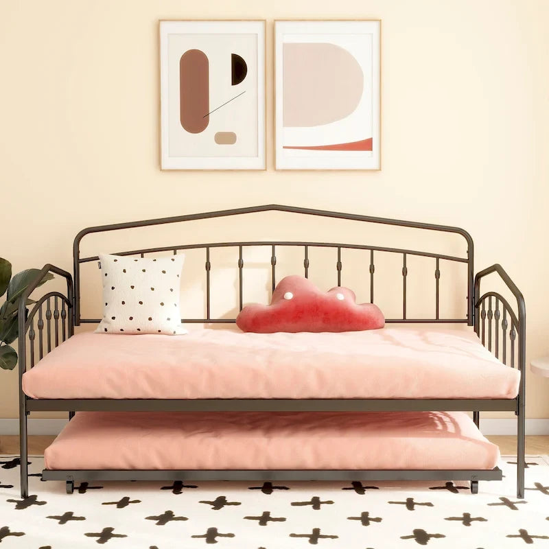 Calantha – Lit de repos double moderne en métal avec lit gigogne, canapé-lit peu encombrant, par