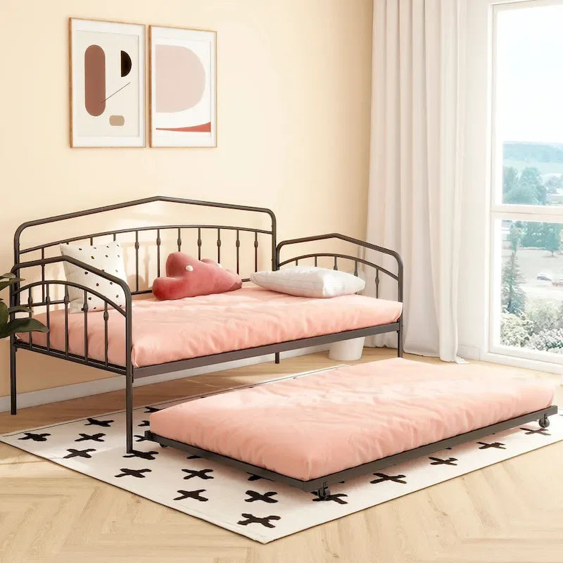 Calantha – Lit de repos double moderne en métal avec lit gigogne, canapé-lit peu encombrant, par