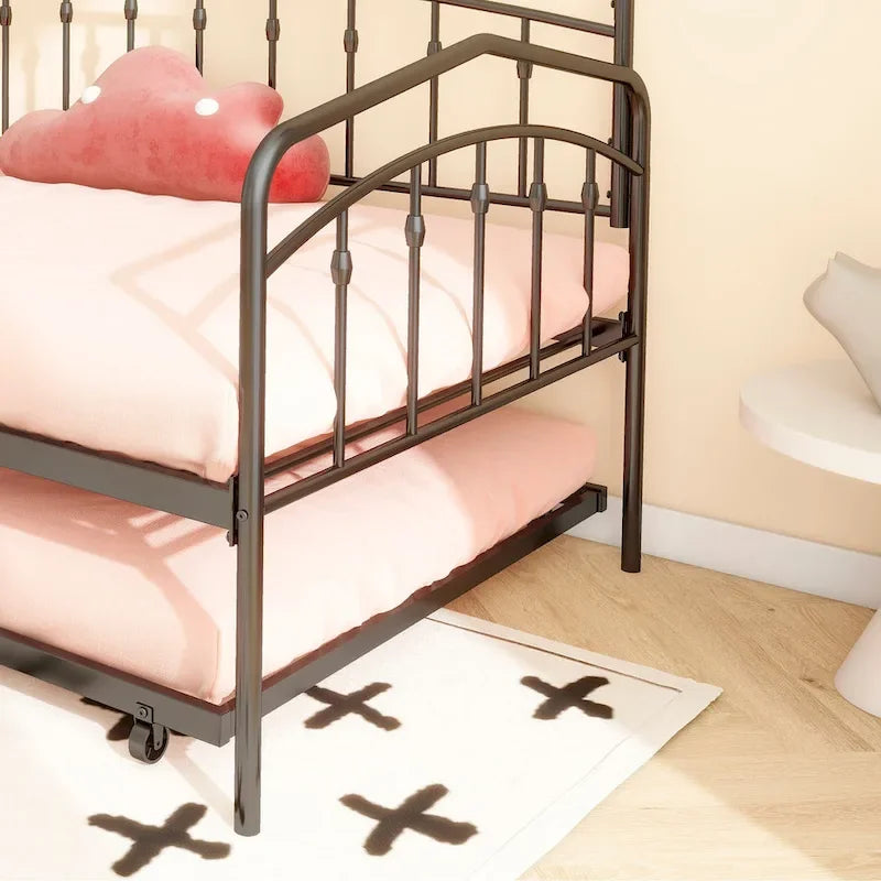 Calantha – Lit de repos double moderne en métal avec lit gigogne, canapé-lit peu encombrant, par
