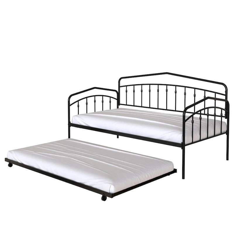 Calantha – Lit de repos double moderne en métal avec lit gigogne, canapé-lit peu encombrant, par