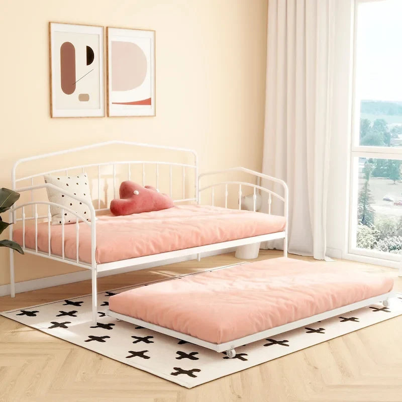 Calantha – Lit de repos double moderne en métal avec lit gigogne, canapé-lit peu encombrant, par